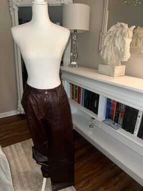 Brown real Leather Wide Leg Pants